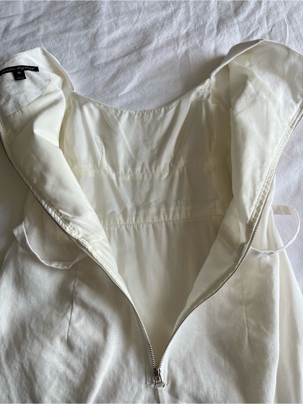 Sandra Angelozzi 100% Linen White Square Neck Dress Fully Lined EU 36 US 6 - Picture 12 of 16